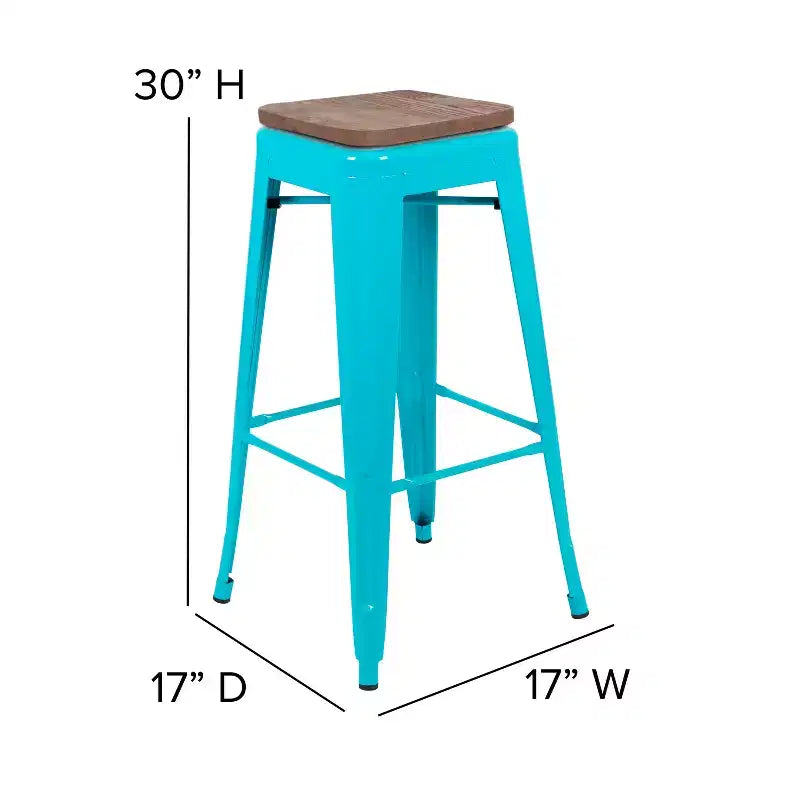 Flash Furniture 30 High Metal Indoor Bar Stool with Wood Seat - Stackable Set of 4
