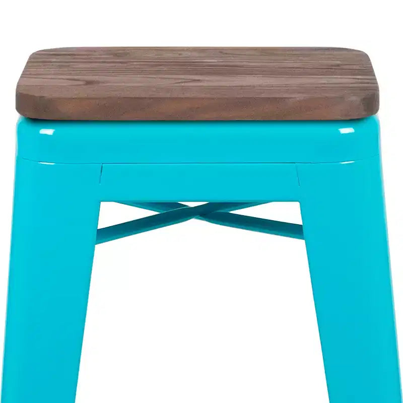 Flash Furniture 30 High Metal Indoor Bar Stool with Wood Seat - Stackable Set of 4