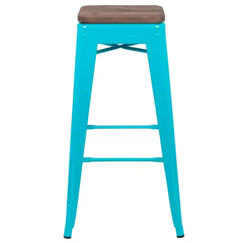 Flash Furniture 30 High Metal Indoor Bar Stool with Wood Seat - Stackable Set of 4