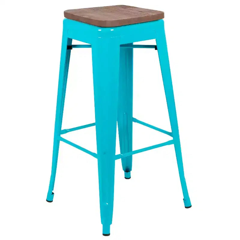 Flash Furniture 30 High Metal Indoor Bar Stool with Wood Seat - Stackable Set of 4