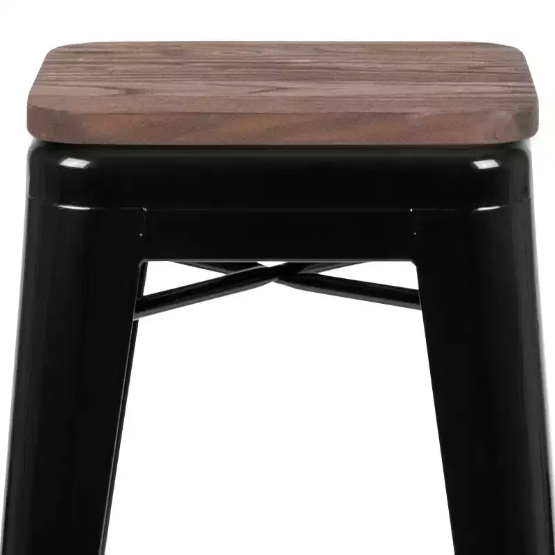 Flash Furniture 30 High Metal Indoor Bar Stool with Wood Seat - Stackable Set of 4
