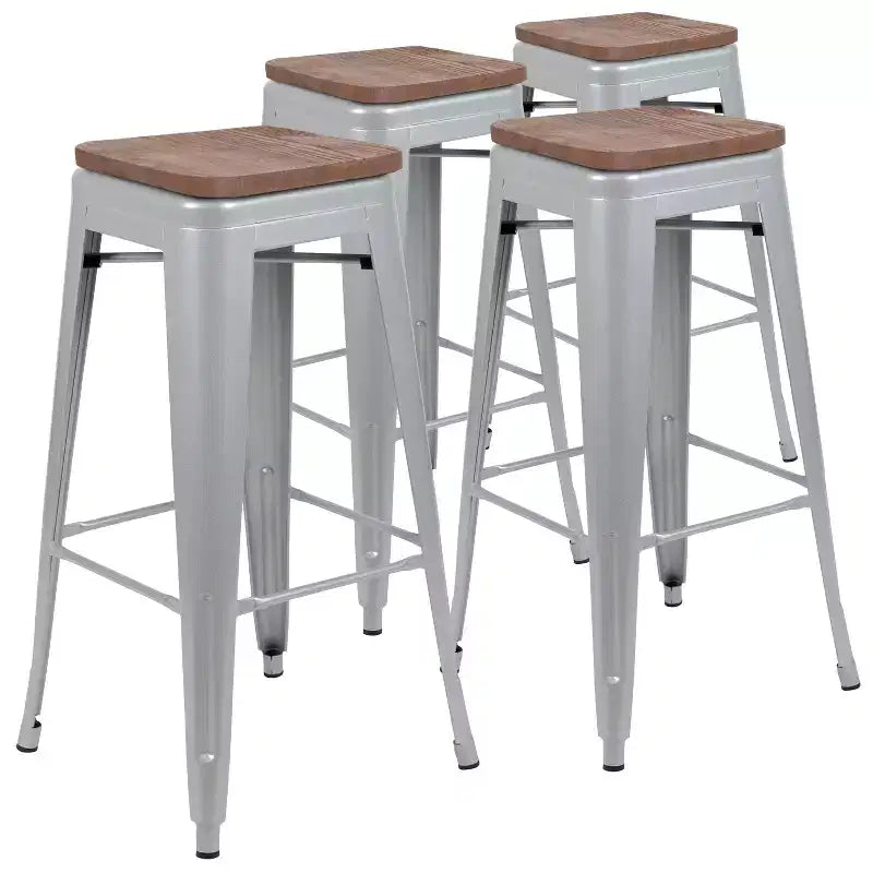Flash Furniture 30 High Metal Indoor Bar Stool with Wood Seat - Stackable Set of 4