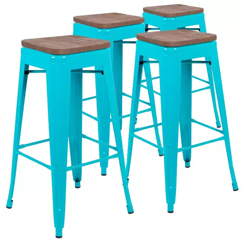 Flash Furniture 30 High Metal Indoor Bar Stool with Wood Seat - Stackable Set of 4