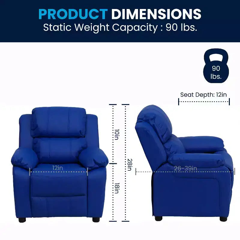 Flash Furniture Deluxe Padded Contemporary Kids Recliner with Storage Arms