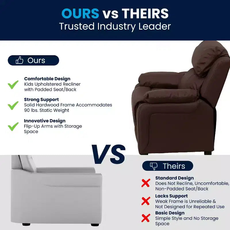 Flash Furniture Deluxe Padded Contemporary Kids Recliner with Storage Arms