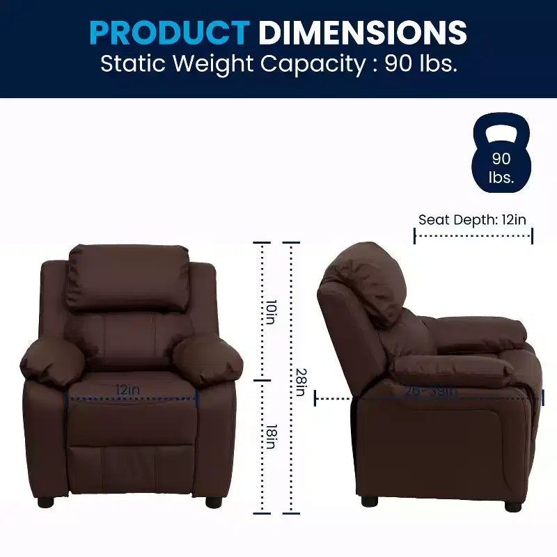Flash Furniture Deluxe Padded Contemporary Kids Recliner with Storage Arms