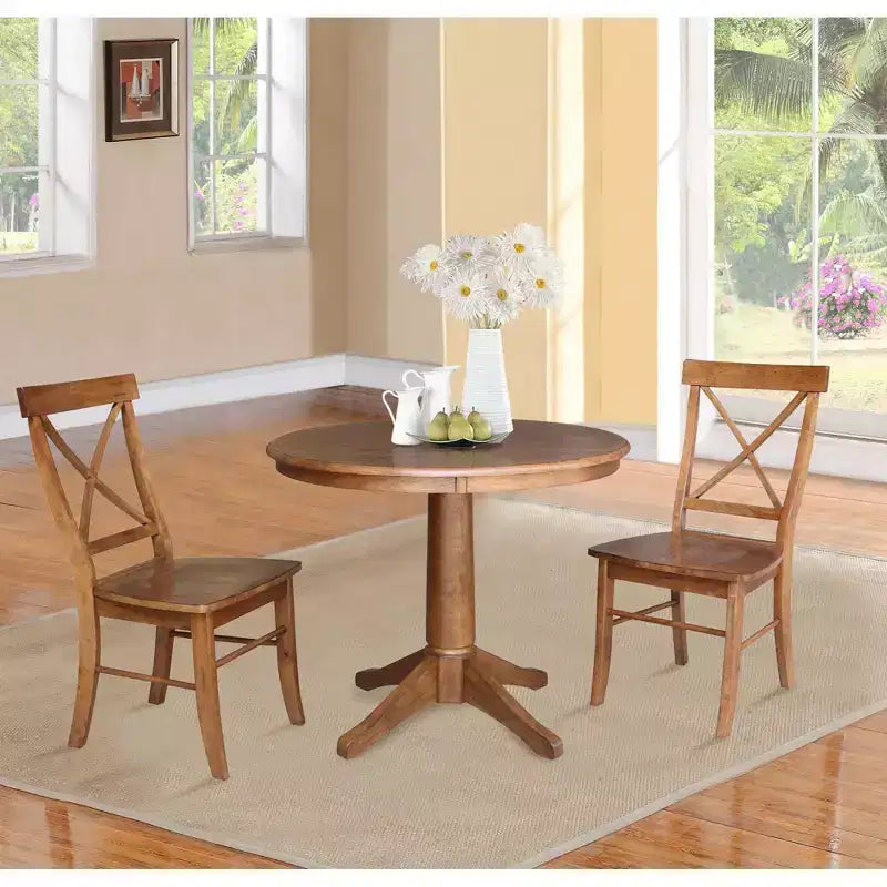 36 David Round Top Pedestal Table with 2 X Back Chairs - International Concepts