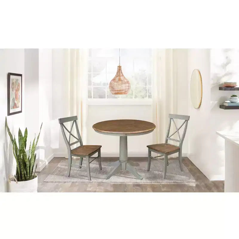 36 David Round Top Pedestal Table with 2 X Back Chairs - International Concepts