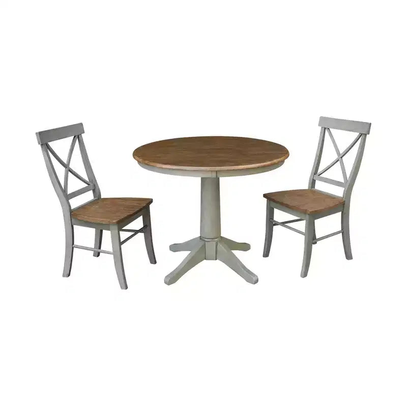 36 David Round Top Pedestal Table with 2 X Back Chairs - International Concepts
