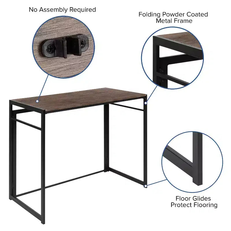 Emma and Oliver 40 Rustic Home Office Folding Computer Desk - Laptop Desk