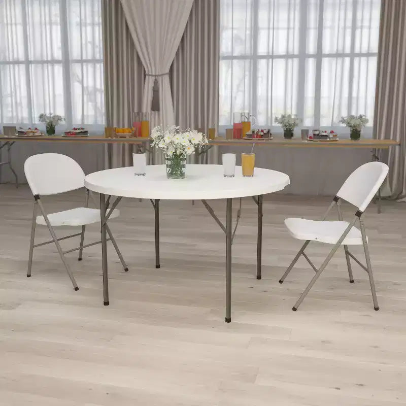 Emma and Oliver 4-Foot Round Granite White Plastic Folding Table - Banquet / Event Folding Table