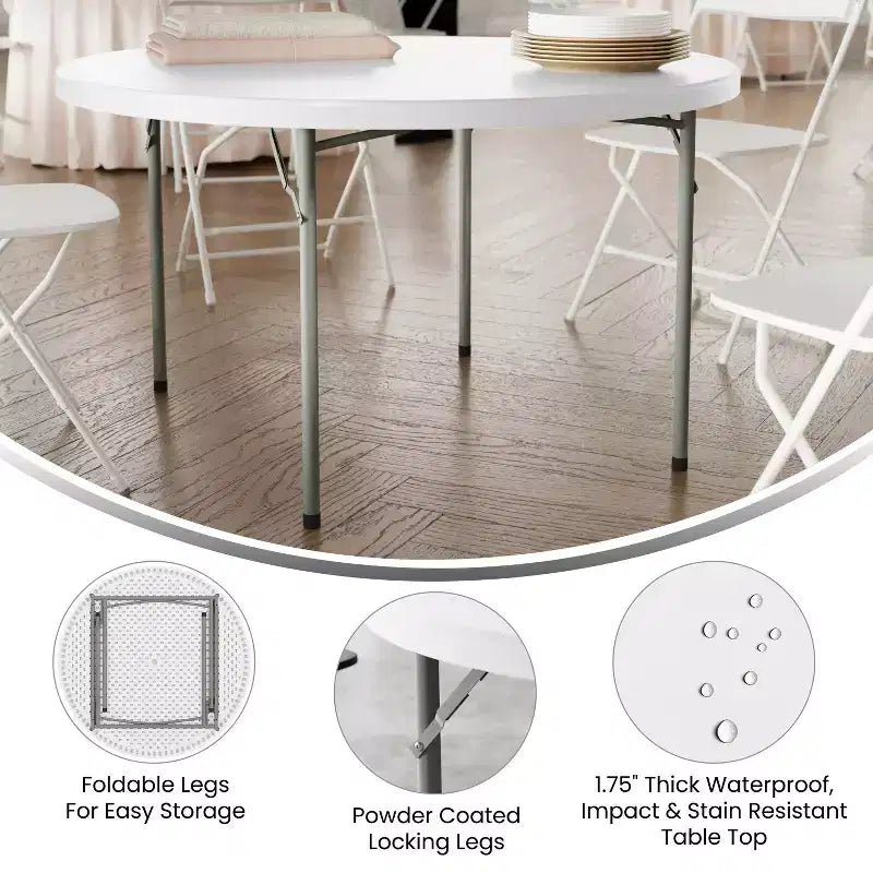 Emma and Oliver 4-Foot Round Granite White Plastic Folding Table - Banquet / Event Folding Table