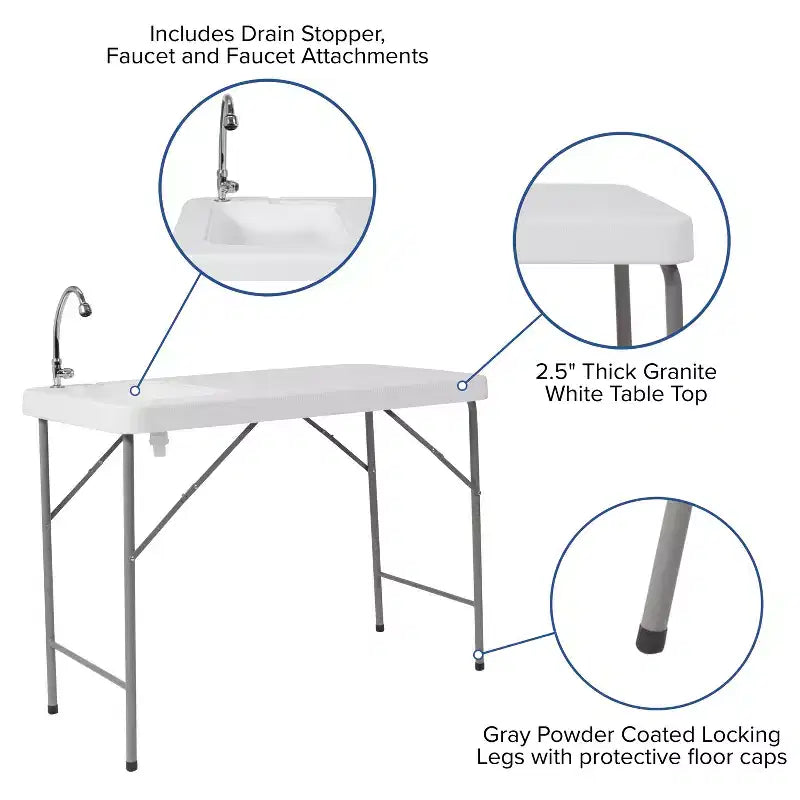 Emma and Oliver 4-Foot Portable Fish Cleaning Table / Outdoor Camping Table and Sink