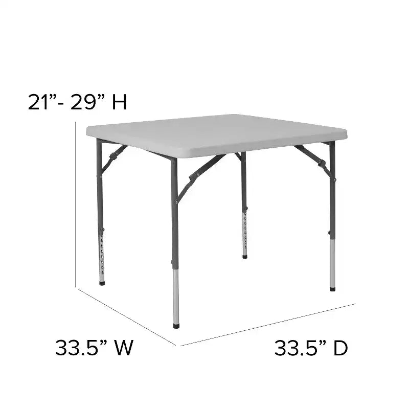 Emma and Oliver 2.79-Foot Square Height Adjustable Granite White Plastic Folding Table