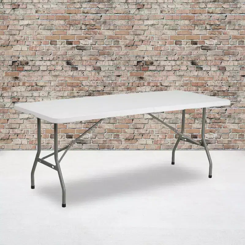 Emma and Oliver 6-Foot Bi-Fold Granite White Plastic Folding Table with Carrying Handle