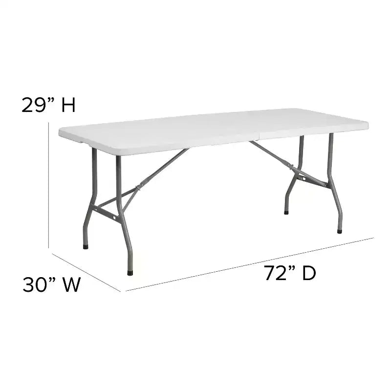 Emma and Oliver 6-Foot Bi-Fold Granite White Plastic Folding Table with Carrying Handle