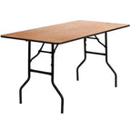 Emma and Oliver 5-Foot Rectangular Wood Folding Banquet Table with Clear Coated Finished Top