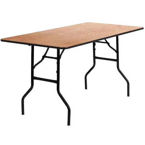 Emma and Oliver 5-Foot Rectangular Wood Folding Banquet Table with Clear Coated Finished Top