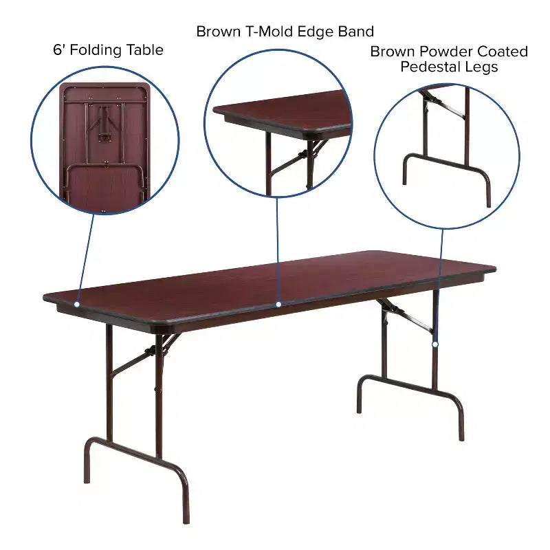 Emma and Oliver 6-Foot Mahogany Melamine Laminate Folding Banquet & Catering Table