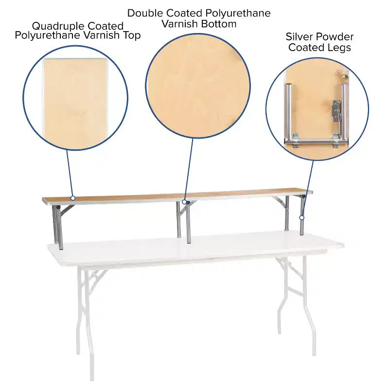 Emma and Oliver 72 x 12 x 12 Birchwood Bar Top Riser with Silver Legs