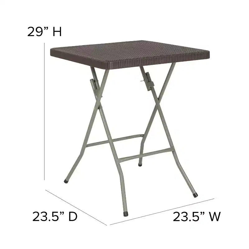 Emma and Oliver 1.95-Foot Square Brown Rattan Plastic Folding Table - Outdoor Event Table