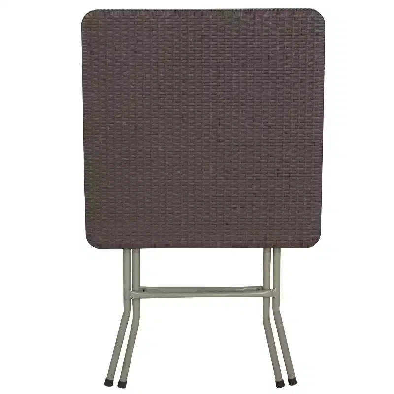 Emma and Oliver 1.95-Foot Square Brown Rattan Plastic Folding Table - Outdoor Event Table