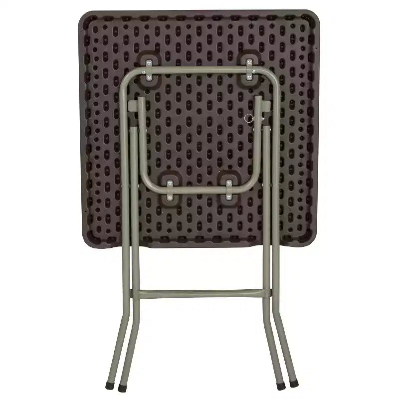 Emma and Oliver 1.95-Foot Square Brown Rattan Plastic Folding Table - Outdoor Event Table
