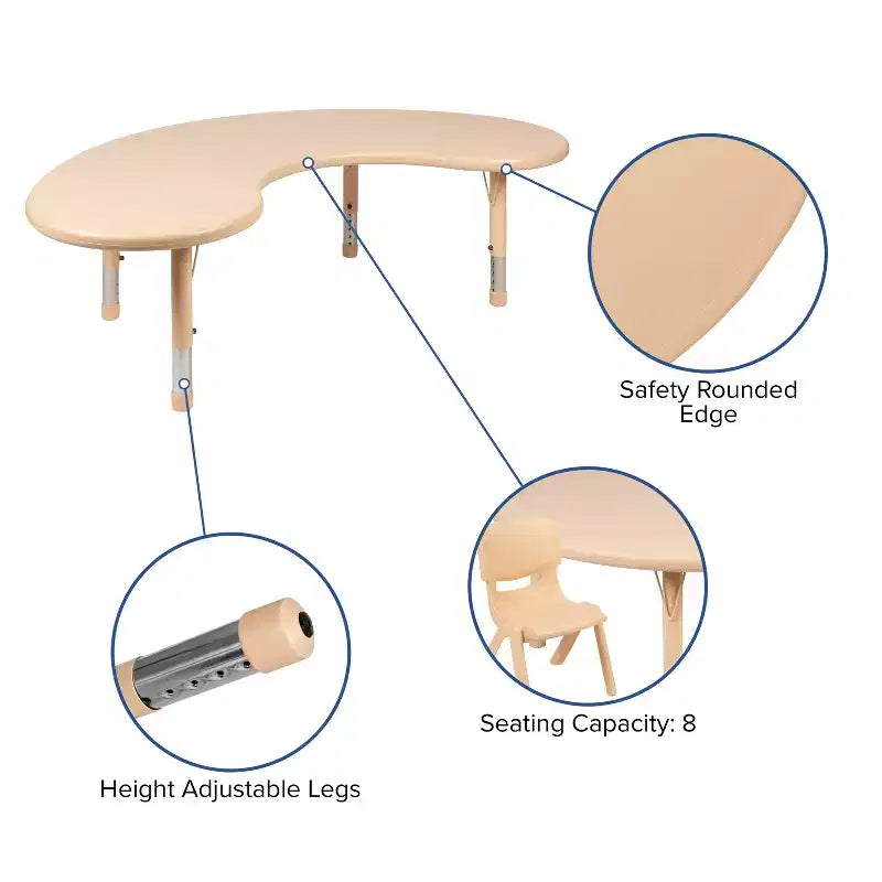 Emma and Oliver 35W x 65L Half-Moon Plastic Height Adjustable Activity Table