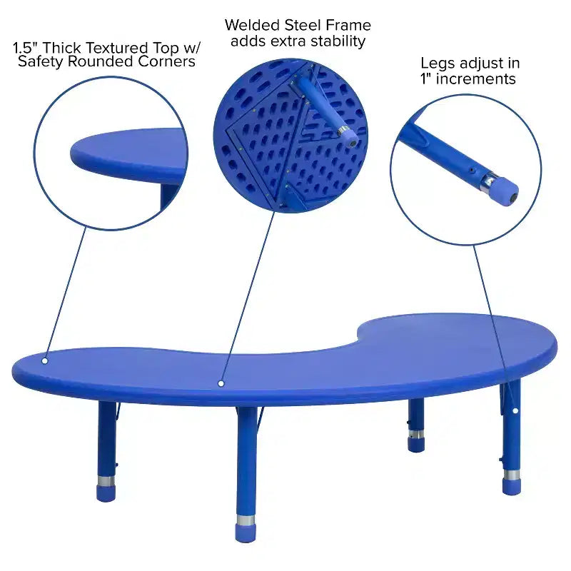 Emma and Oliver 35W x 65L Half-Moon Plastic Height Adjustable Activity Table
