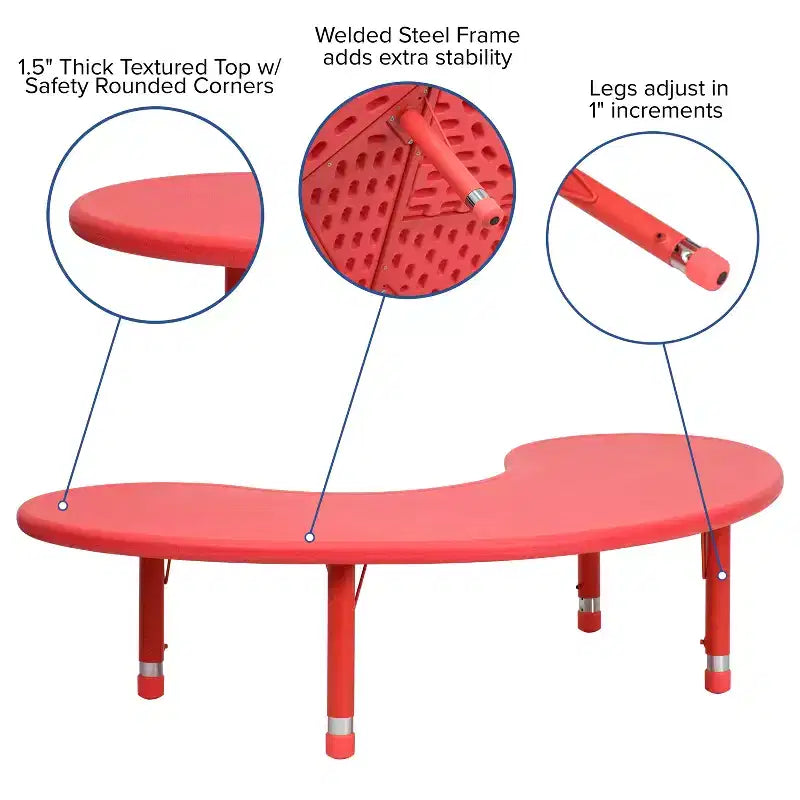 Emma and Oliver 35W x 65L Half-Moon Plastic Height Adjustable Activity Table