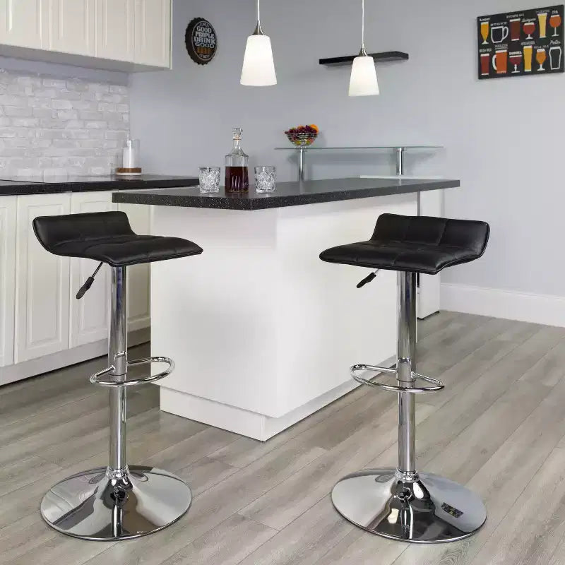 Emma and Oliver Quilted Wave Seat Adjustable Height Barstool with Chrome Base