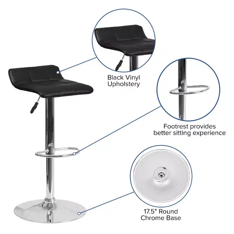 Emma and Oliver Quilted Wave Seat Adjustable Height Barstool with Chrome Base