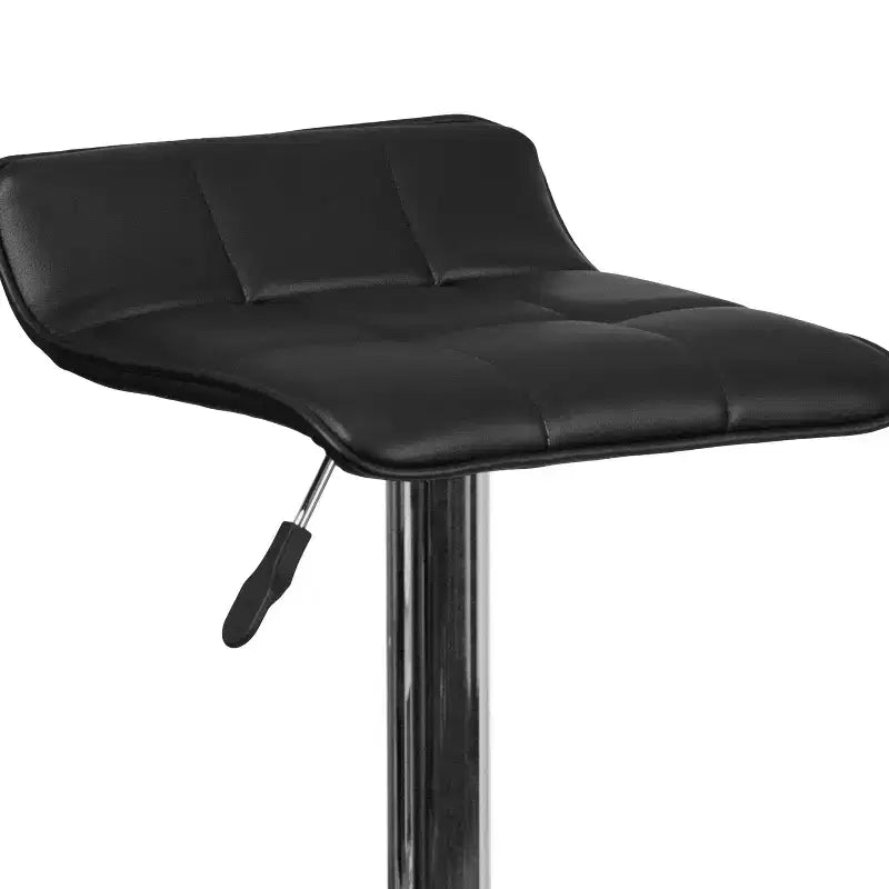 Emma and Oliver Quilted Wave Seat Adjustable Height Barstool with Chrome Base