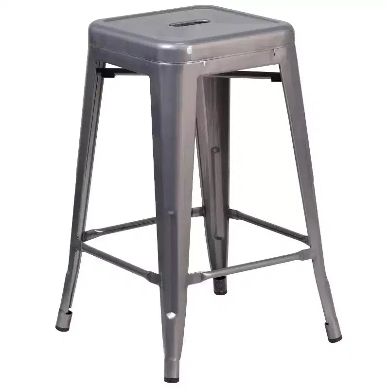 Emma and Oliver 24H Backless Clear Coated Metal Indoor Barstool with Square Seat
