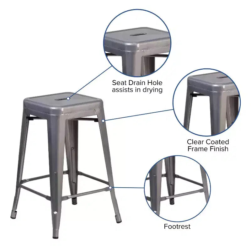 Emma and Oliver 24H Backless Clear Coated Metal Indoor Barstool with Square Seat