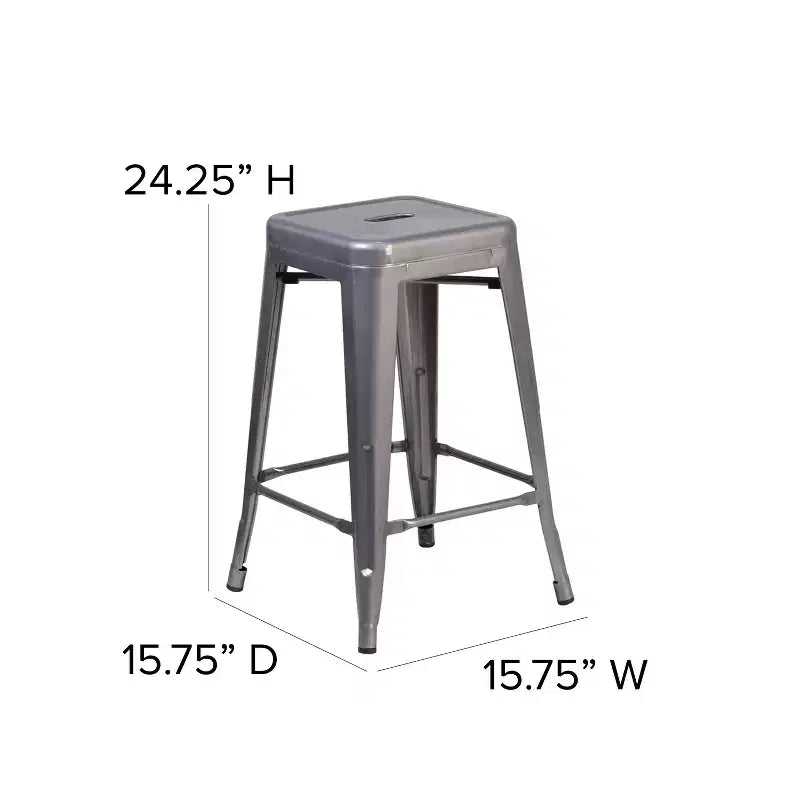 Emma and Oliver 24H Backless Clear Coated Metal Indoor Barstool with Square Seat
