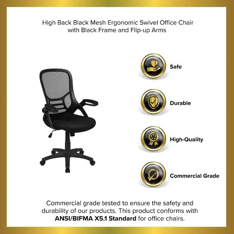 Emma and Oliver High Back Mesh Ergonomic Office Chair with Flip-up Arms