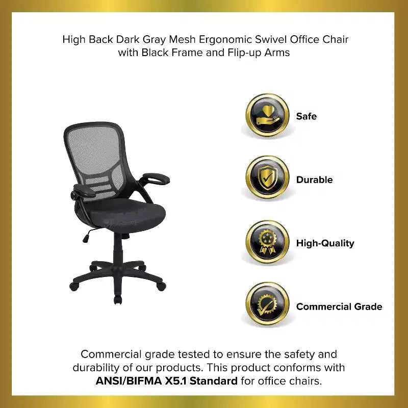 Emma and Oliver High Back Mesh Ergonomic Office Chair with Flip-up Arms