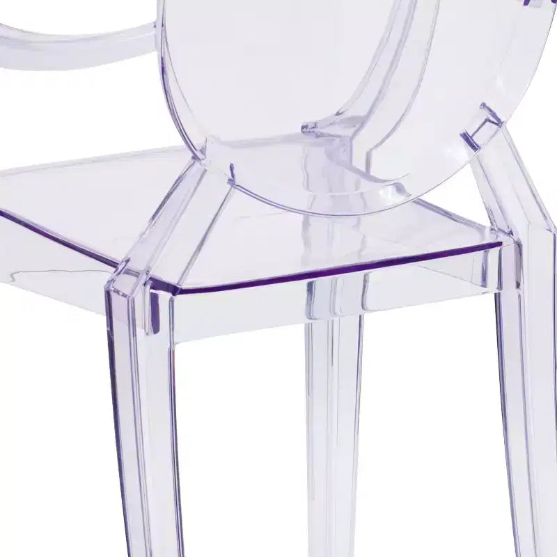Emma and Oliver Oval Back Ghost Chair with Arms in Transparent Crystal
