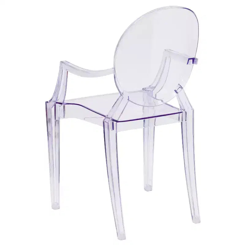 Emma and Oliver Oval Back Ghost Chair with Arms in Transparent Crystal
