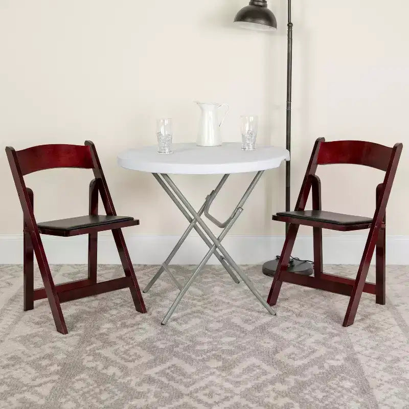 Emma and Oliver 2 Pack Wedding Party Event Wood Folding Chair with Vinyl Padded Seat