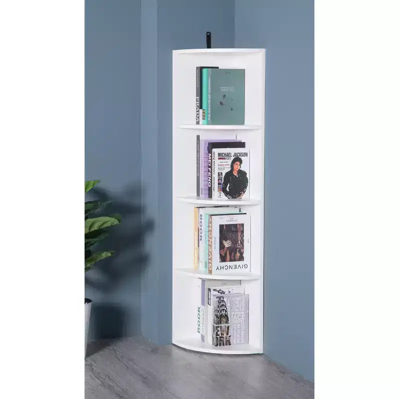 Basicwise Scaffale ad angolo in legno a 4 ripiani, durevole, perfetto per case piccole, uffici, camere da letto, aule e librerie, bianco