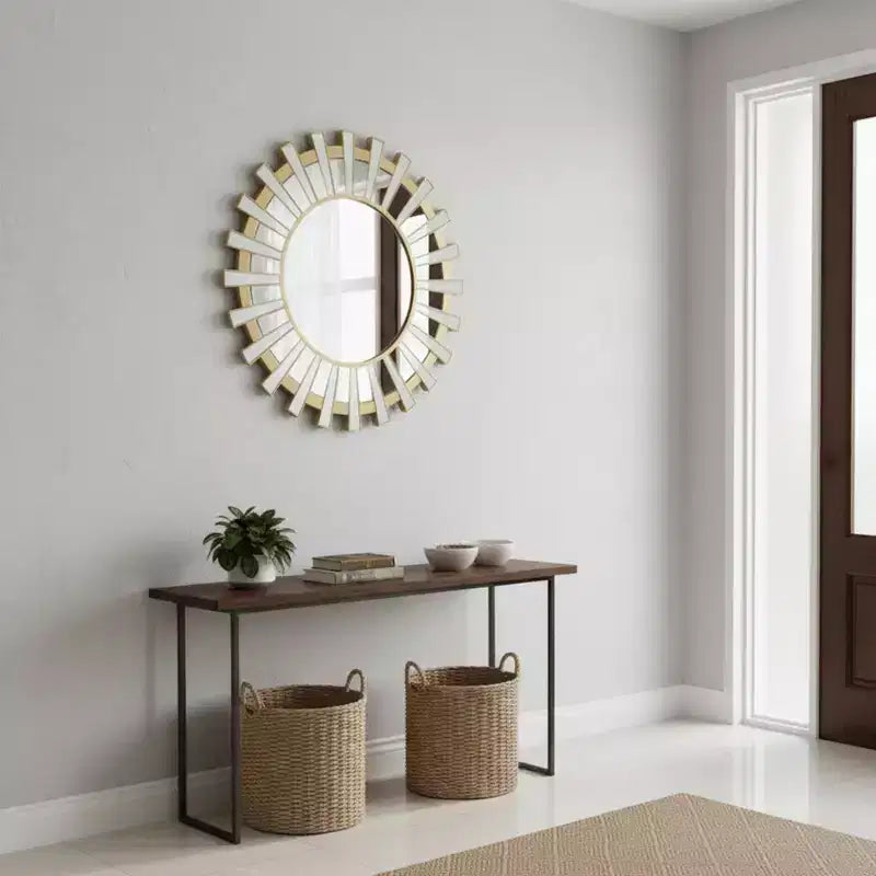 Northlight 25.5 Matte Gold and Clear Sunburst Round Mirror Wall Decor