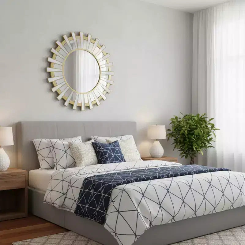 Northlight 25.5 Matte Gold and Clear Sunburst Round Mirror Wall Decor
