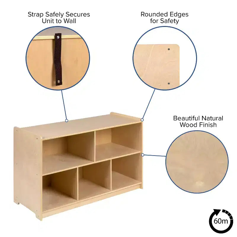 Flash Furniture Wooden School Classroom Storage Cabinet/Cubby for Commercial or Home Use - Safe, Kid Friendly Design (Natural)