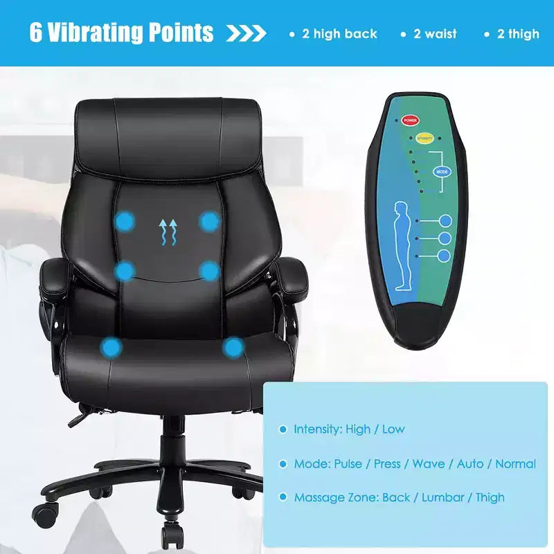 Costway Big and Tall Office Chair 500lbs with 6-Point Massage Wide Seat & Padded Armrests