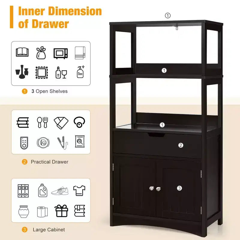 Costway Bathroom Storage Cabinet w/Drawer Shelf Cupboard Floor Cabinet
