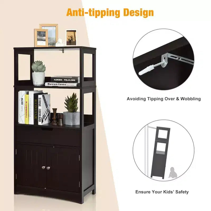 Costway Bathroom Storage Cabinet w/Drawer Shelf Cupboard Floor Cabinet