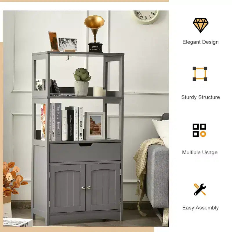 Costway Bathroom Storage Cabinet w/Drawer Shelf Cupboard Floor Cabinet