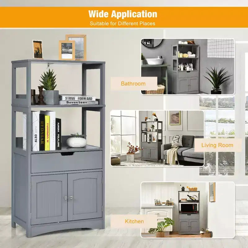 Costway Bathroom Storage Cabinet w/Drawer Shelf Cupboard Floor Cabinet